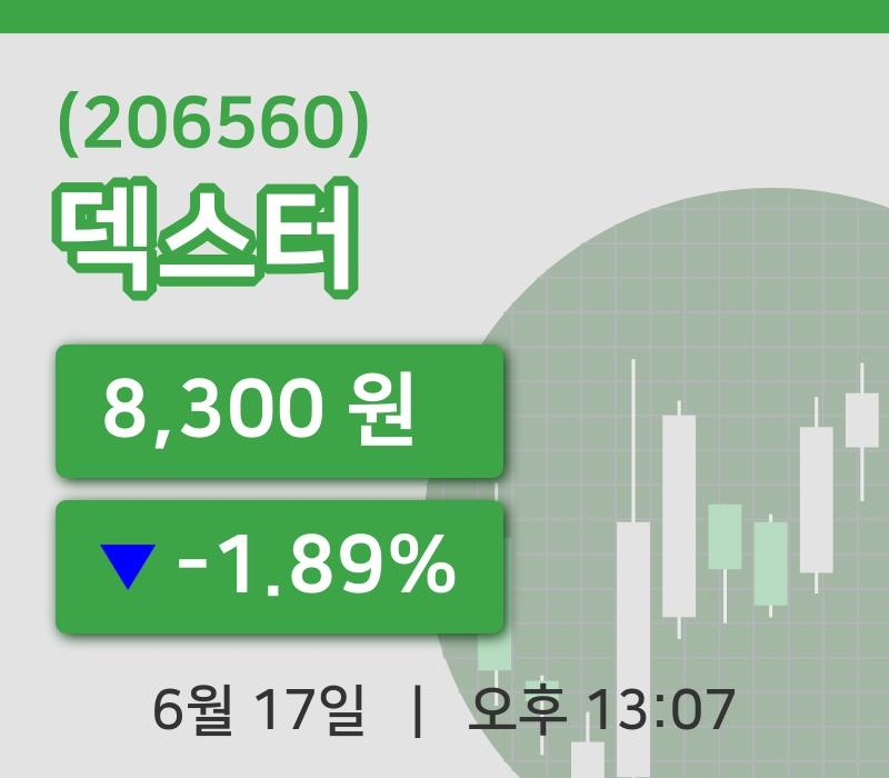 [덱스터주가] 17일 이시각 현재  8,300원