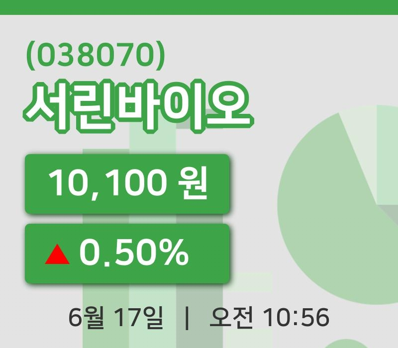 [서린바이오주가] 17일 이시각 현재  10,100원