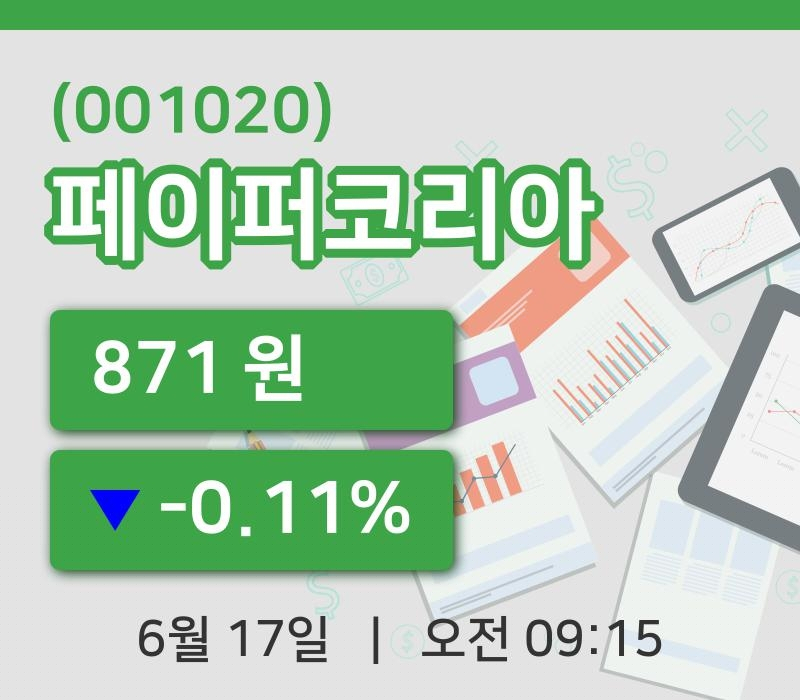 [페이퍼코리아주가] 9시 15분 현재 871원