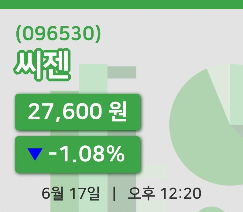 [씨젠주가] 12시 20분 현재 27,600원