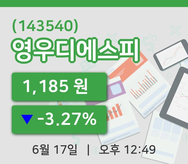 [영우디에스피주가] 17일 이시각 현재  1,185원