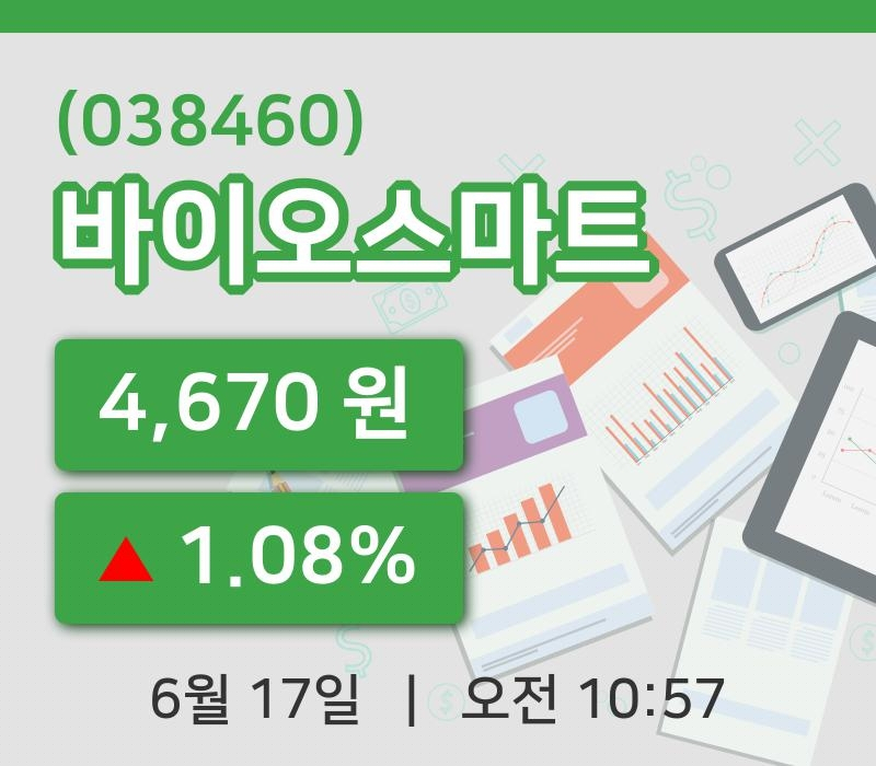 [바이오스마트주가] 17일 이시각 현재  4,670원