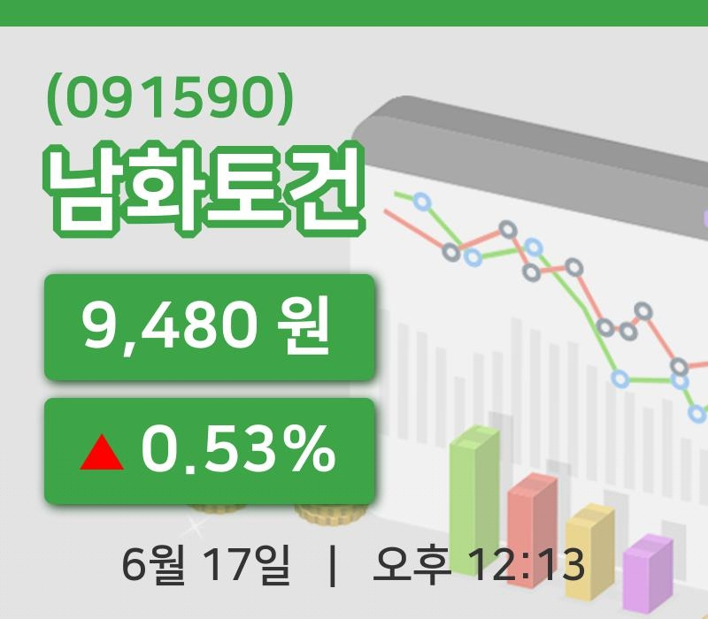 [남화토건주가] 12시 13분 현재 9,480원