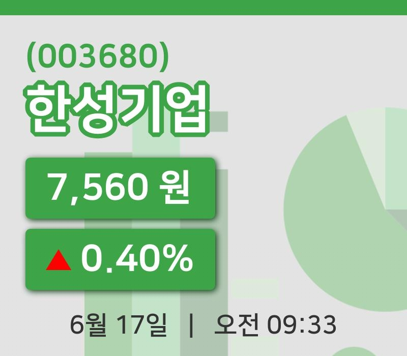 [한성기업주가] 17일 이시각 현재  7,560원