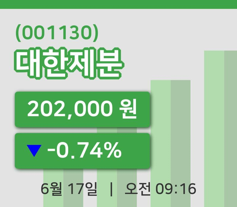 [대한제분주가] 17일 9시 16분 현재 202,000원