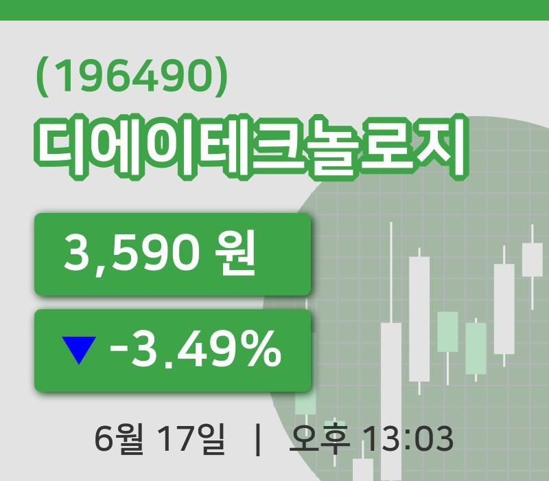 [디에이테크놀로지주가] 17일 13시 03분 현재 3,590원