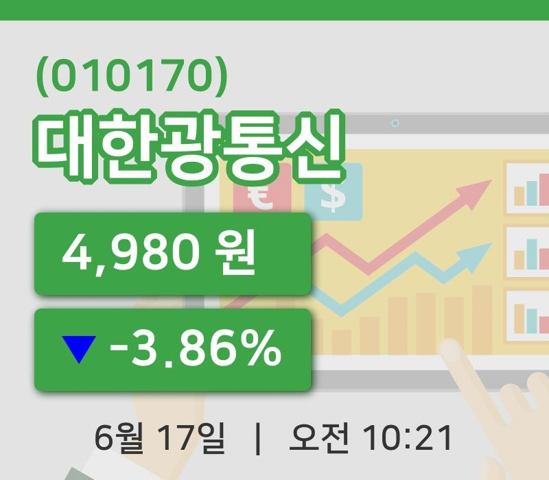 [대한광통신주가] 10시 21분 현재 4,980원
