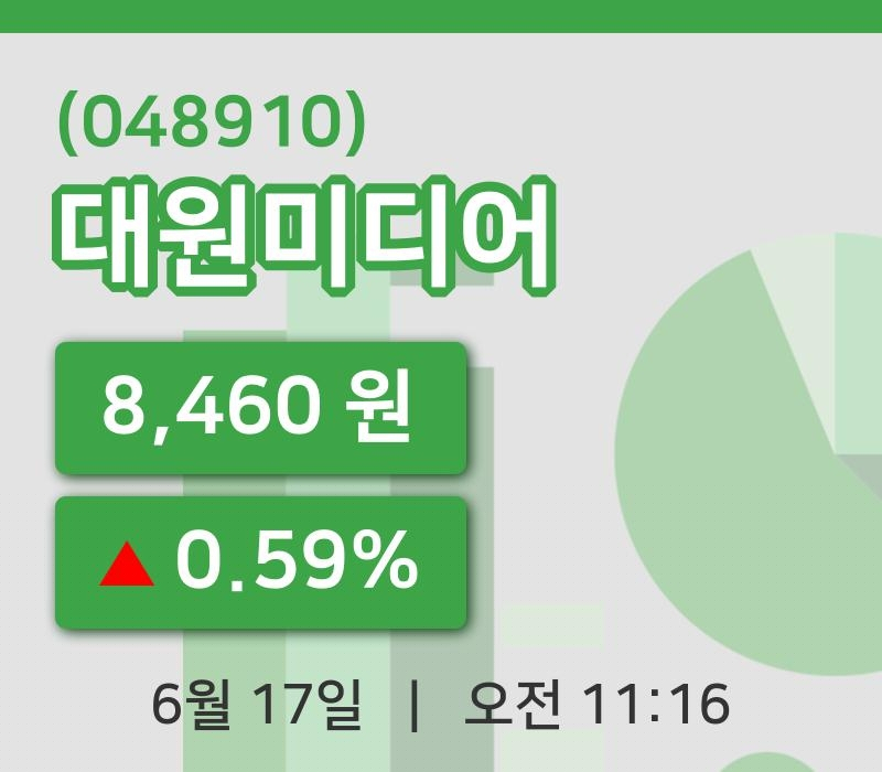 [대원미디어주가] 11시 16분 현재 8,460원