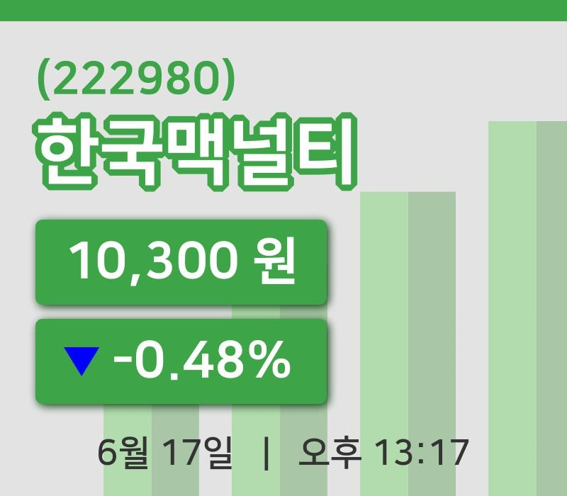 [한국맥널티주가] 17일 이시각 현재  10,300원