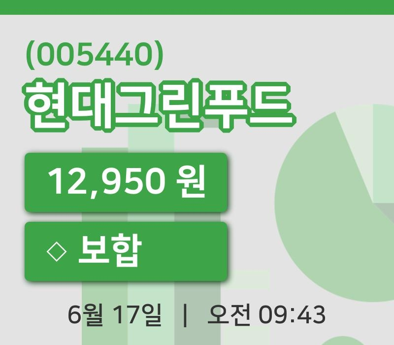 [현대그린푸드주가] 17일 9시 43분 현재 12,950원