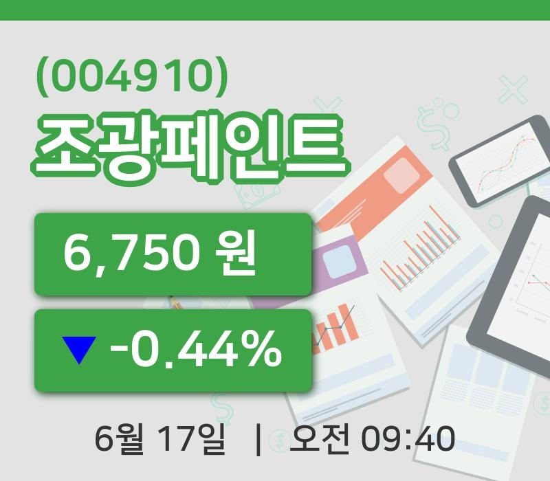 [조광페인트주가] 9시 40분 현재 6,750원
