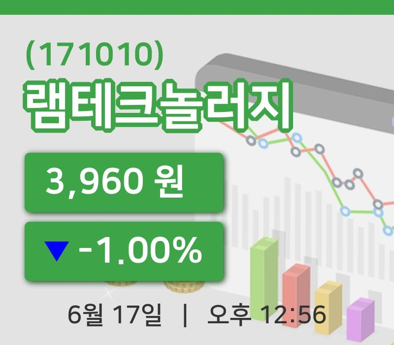 [램테크놀러지주가] 17일 12시 56분 현재 3,960원
