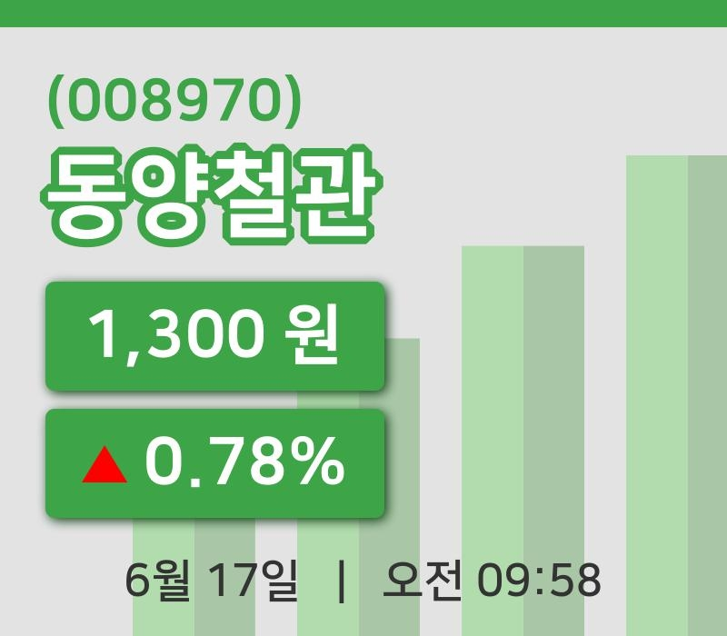 [동양철관주가] 17일 이시각 현재  1,300원