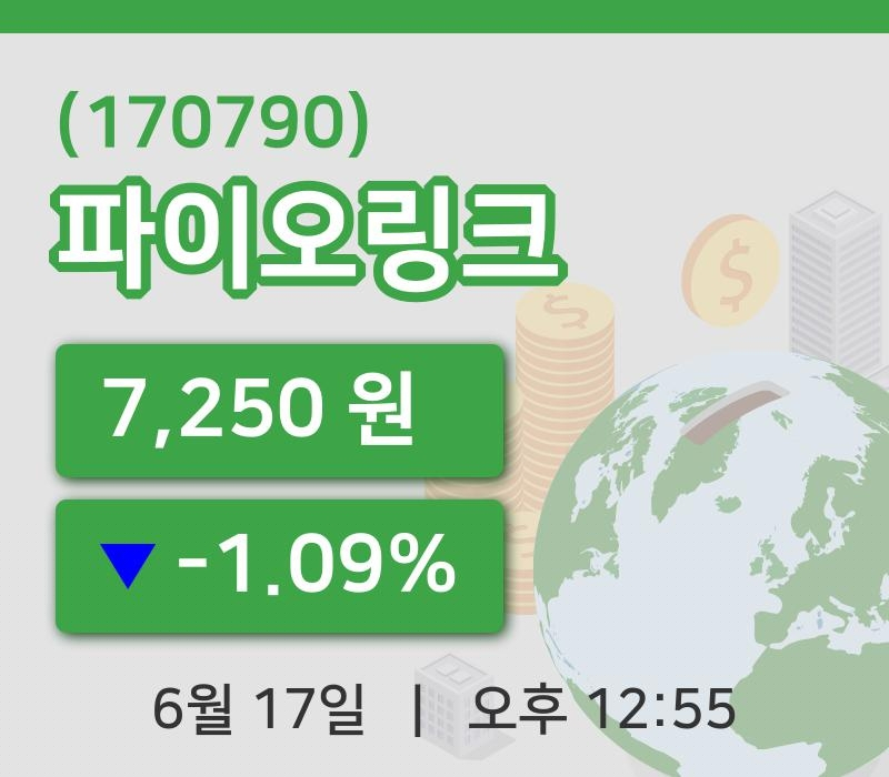 [파이오링크주가] 17일 12시 55분 현재 7,250원