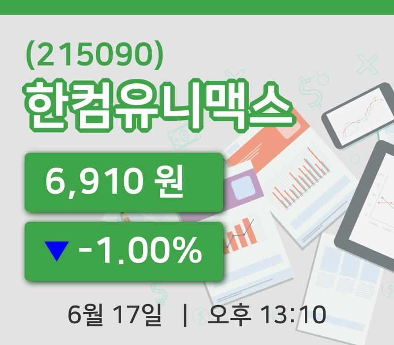 [한컴유니맥스주가] 17일 13시 10분 현재 6,910원