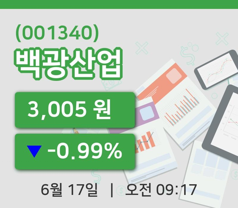 [백광산업주가] 17일 9시 17분 현재 3,005원
