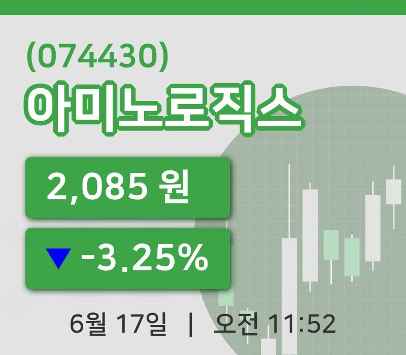 [아미노로직스주가] 17일 11시 52분 현재 2,085원
