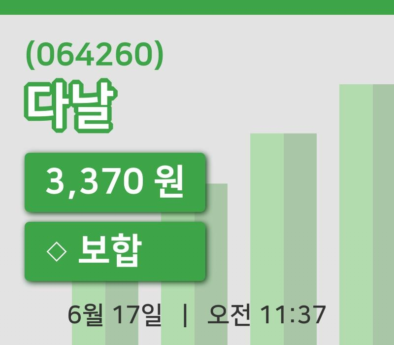 [다날주가] 17일 11시 37분 현재 3,370원