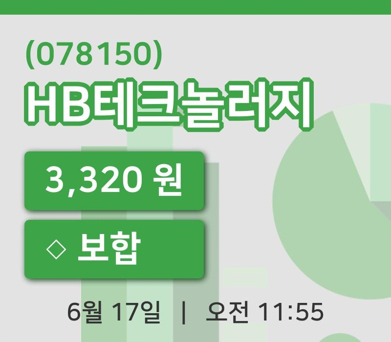 [HB테크놀러지주가] 17일 이시각 현재  3,320원