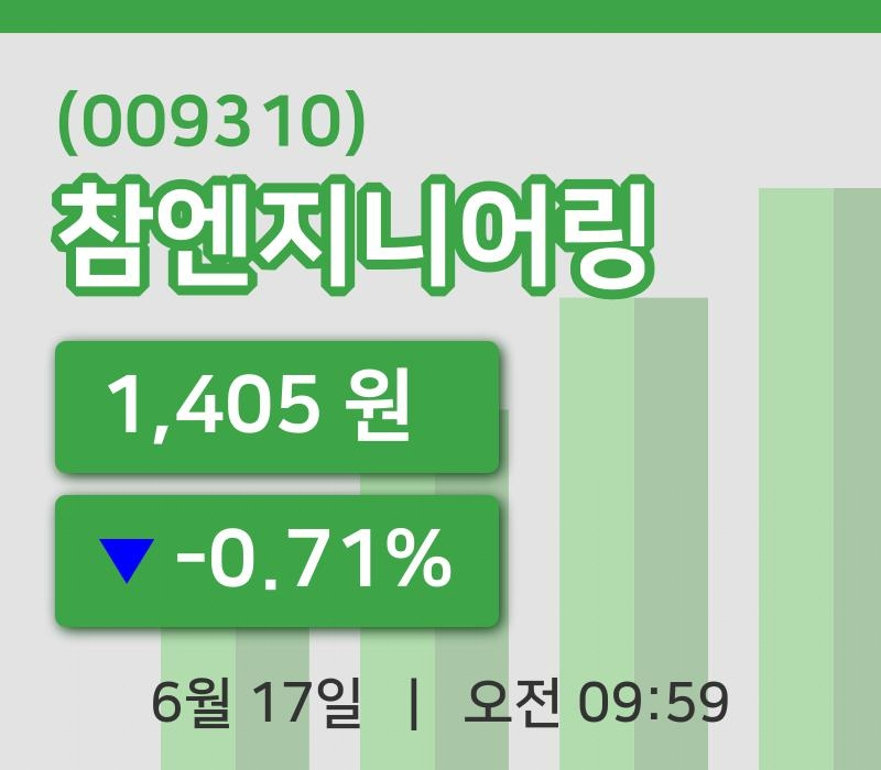 [참엔지니어링주가] 9시 59분 현재 1,405원