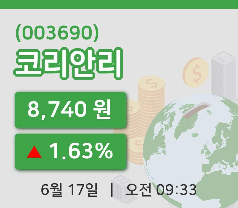 [코리안리주가] 17일 이시각 현재  8,740원