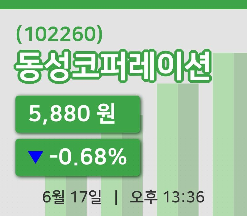[동성코퍼레이션주가] 17일 이시각 현재  5,880원