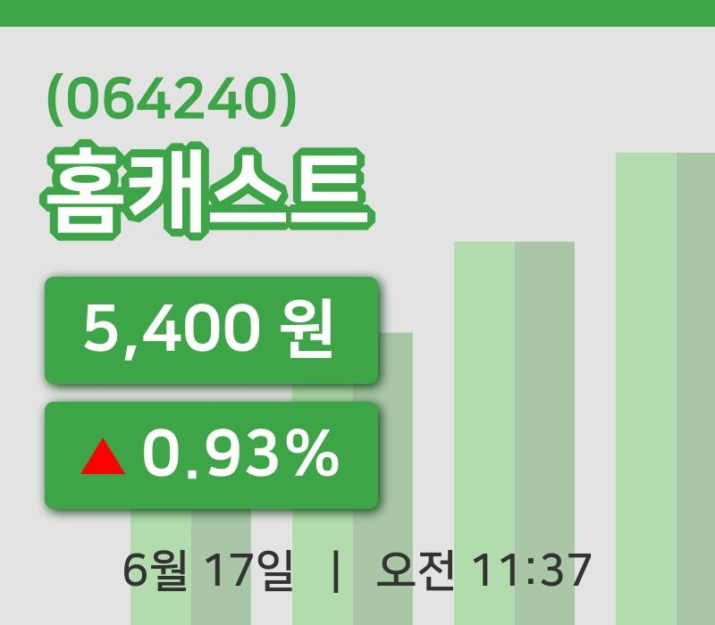 [홈캐스트주가] 17일 11시 37분 현재 5,400원