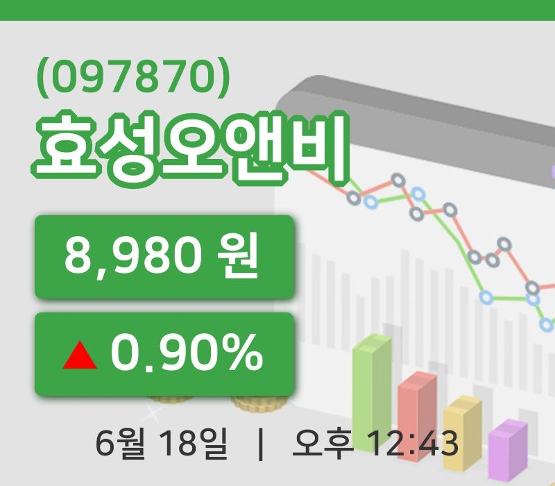 [효성오앤비주가] 12시 43분 현재 8,980원