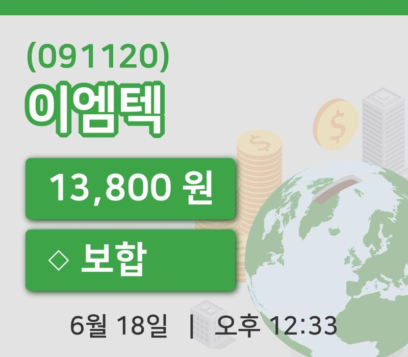 [이엠텍주가] 18일 12시 33분 현재 13,800원