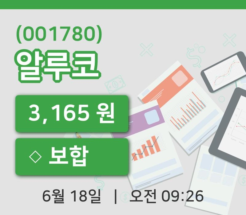 [알루코주가] 18일 이시각 현재  3,165원