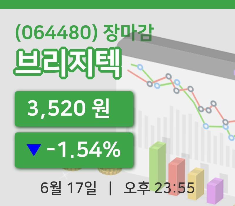 국내증시마감브리지텍 17일 3,520원 마감