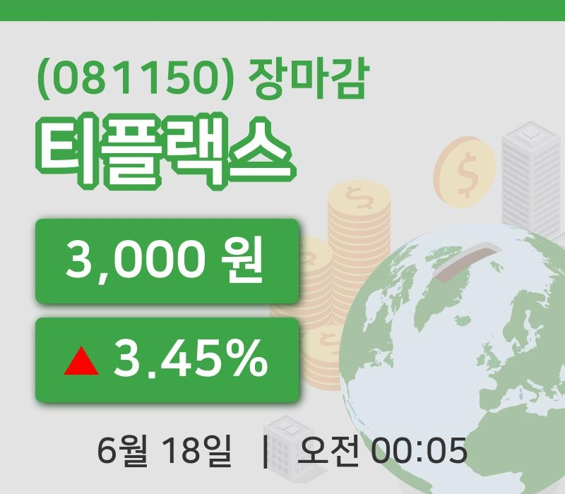 국내증시마감티플랙스 18일 3,000원 장종료그래프종합