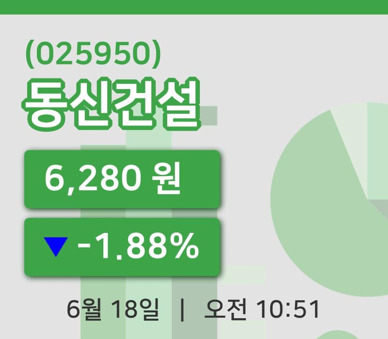 [동신건설주가] 18일 이시각 현재  6,280원