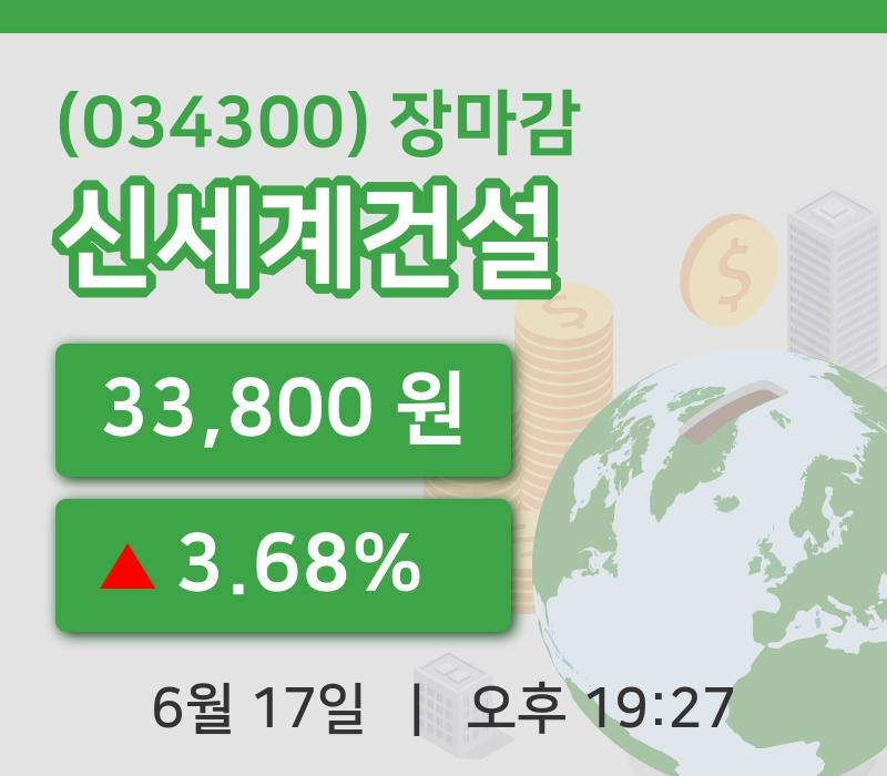 국내주식마감신세계건설 17일 33,800원 장종료주식차트종합통계