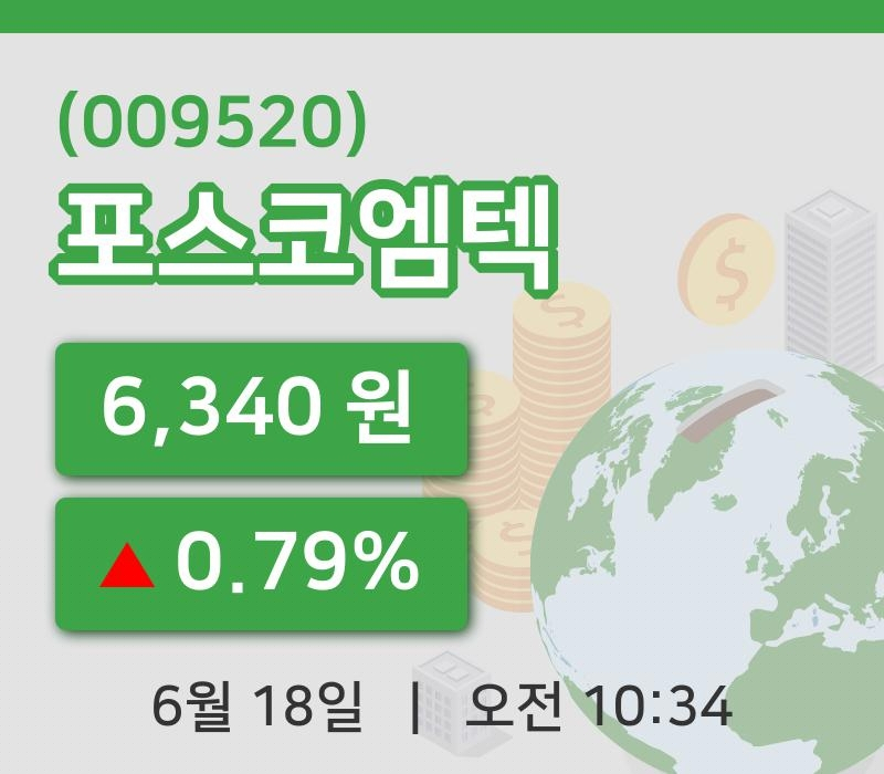 [포스코엠텍주가] 18일 10시 34분 현재 6,340원