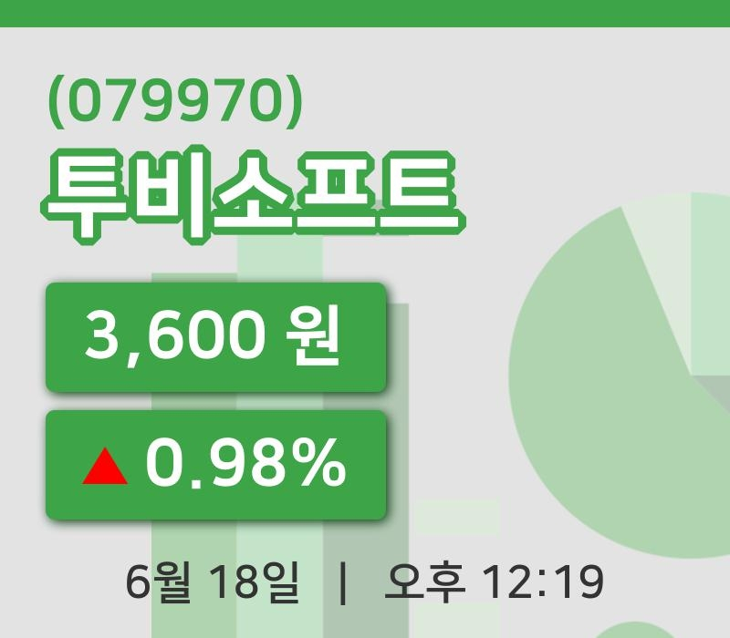 [투비소프트주가] 18일 12시 19분 현재 3,600원