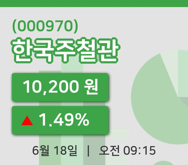 [한국주철관주가] 9시 15분 현재 10,200원