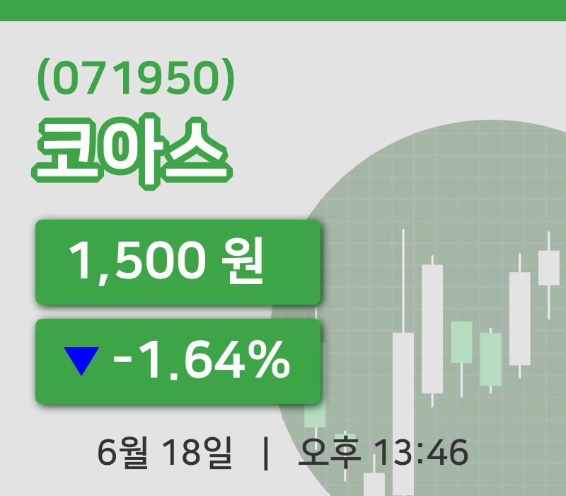 [코아스주가] 18일 이시각 현재  1,500원