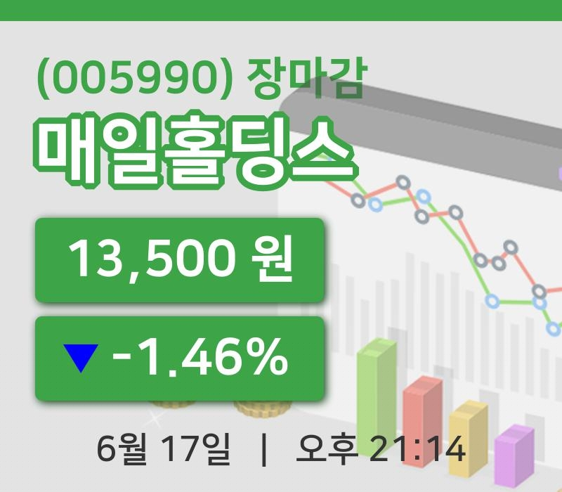 마감증시보고매일홀딩스 17일 13,500원 장마감주식차트종합정리