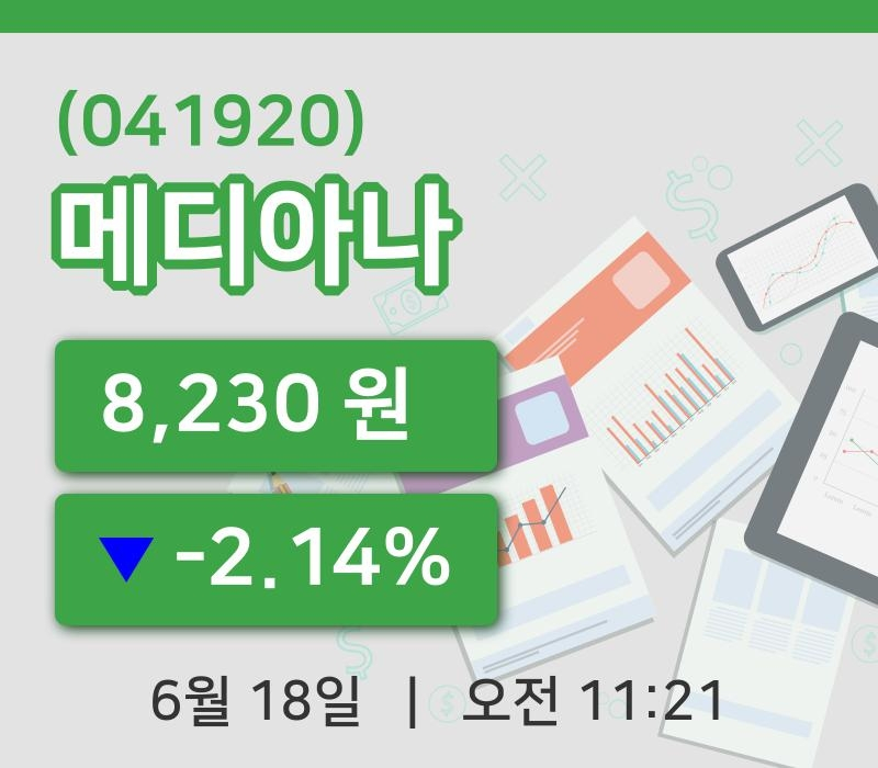 [메디아나주가] 11시 21분 현재 8,230원