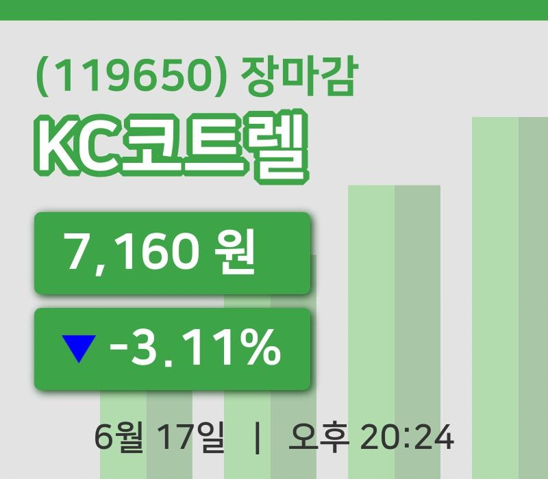 국내주식마감KC코트렐 17일 7,160원 마감그래프종합
