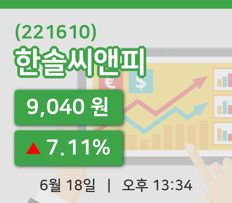 [한솔씨앤피주가] 13시 34분 현재 9,040원