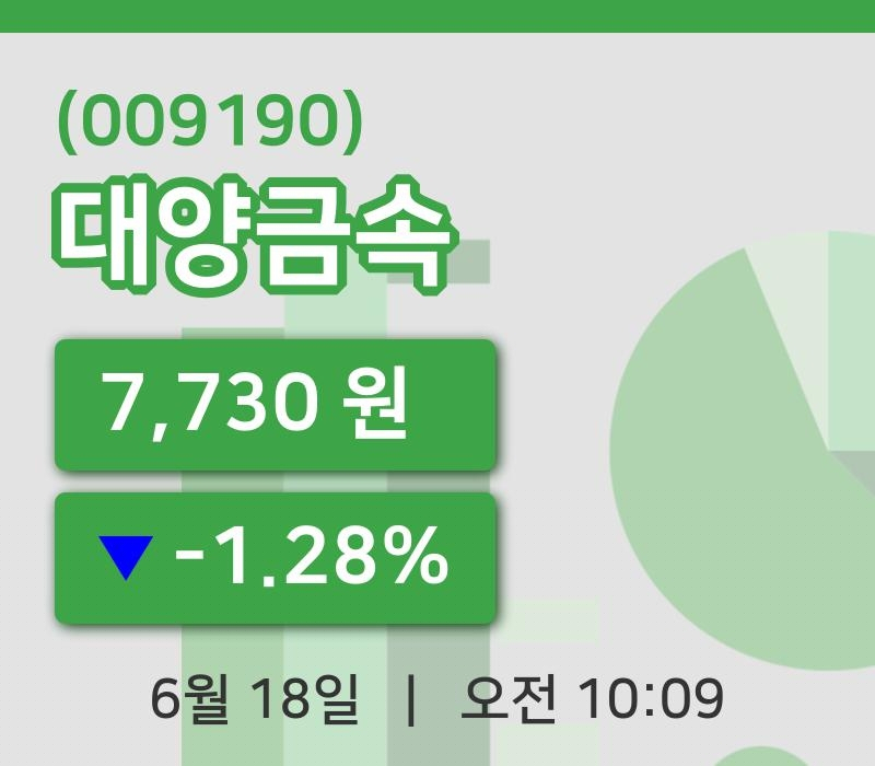 [대양금속주가] 18일 이시각 현재  7,730원