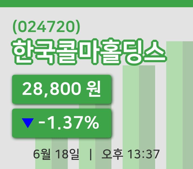 [한국콜마홀딩스주가] 18일 이시각 현재  28,800원