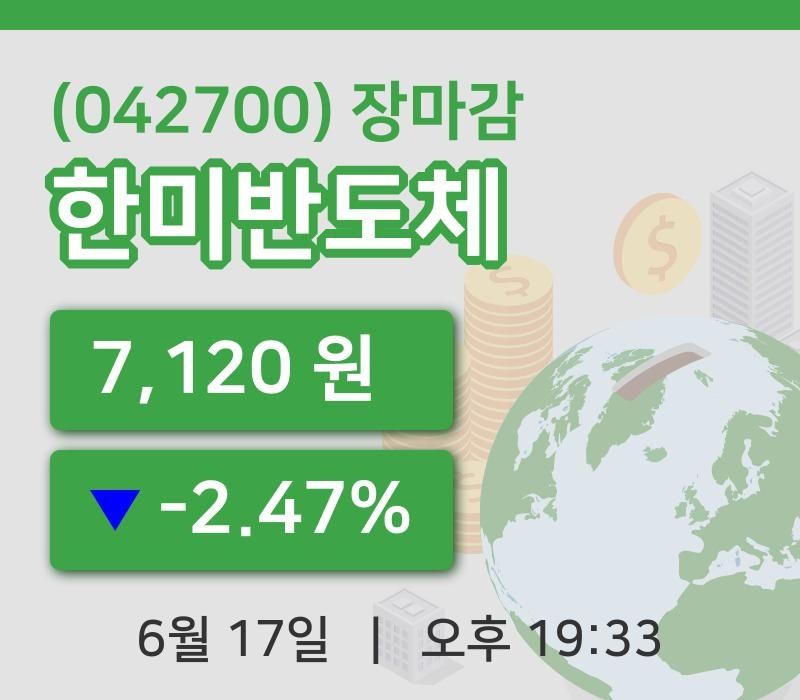 코스피마감증시한미반도체 17일 7,120원 장마감...