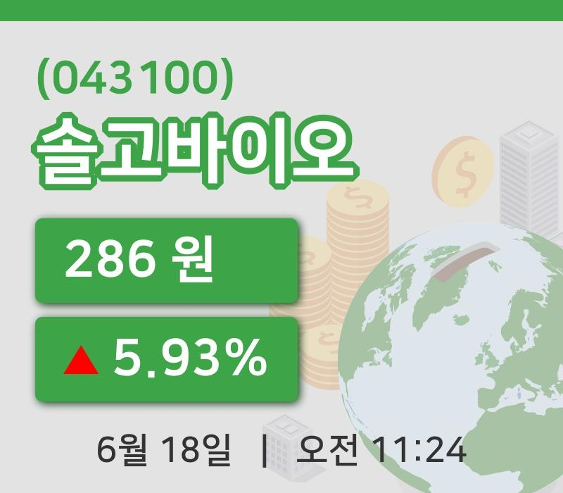 [솔고바이오주가] 18일 이시각 현재  286원