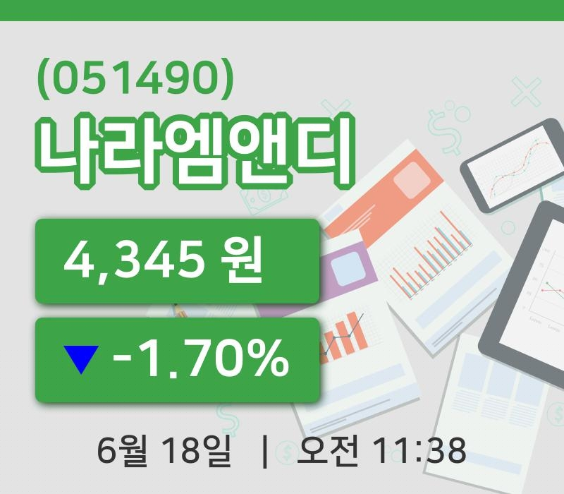 [나라엠앤디주가] 11시 38분 현재 4,345원