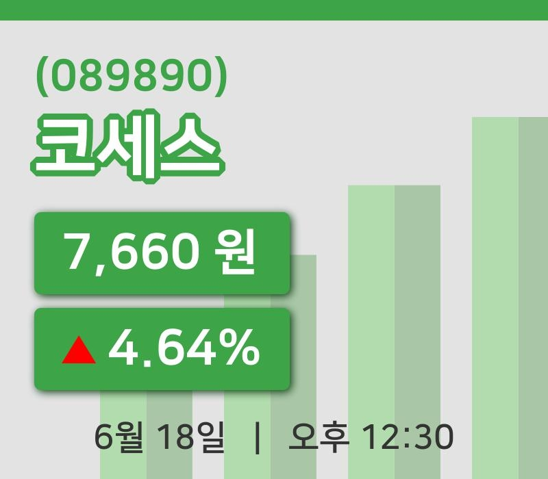 [코세스주가] 12시 30분 현재 7,660원