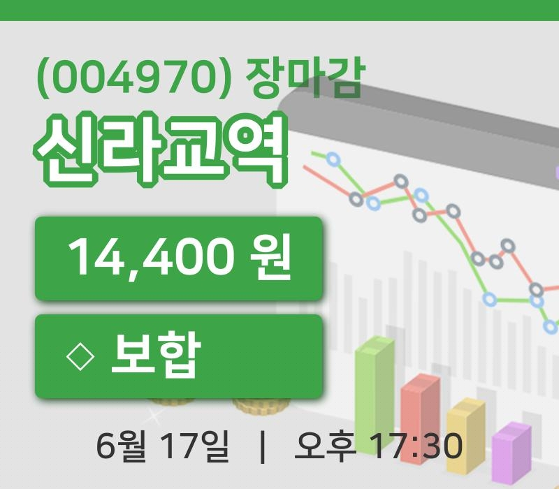 마감증시보고신라교역 17일 14,400원 장종료