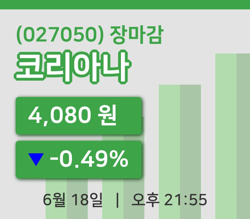 주식마감코리아나 18일 4,080원 장마감
